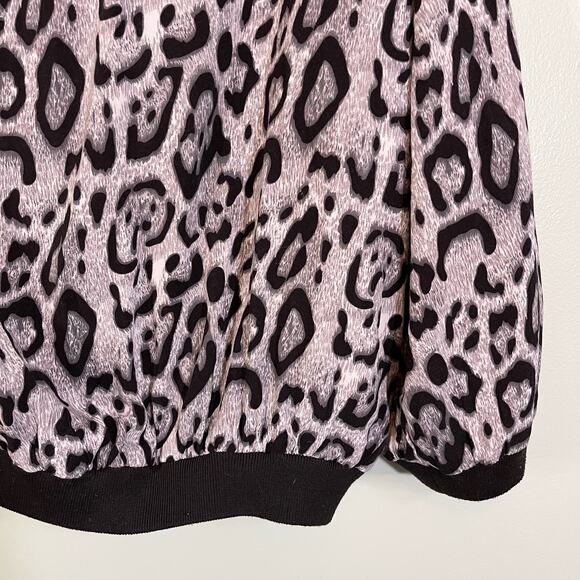 COC Bomber Jacket Womens 1XL Animal Leopard Print Full Zip Black Gray - Picture 6 of 9